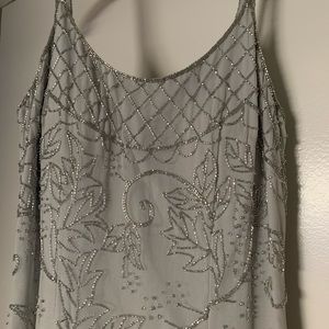 Gray beaded gown.